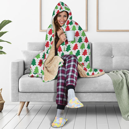 Merry Christmas Tree Pattern Print Hooded Blanket