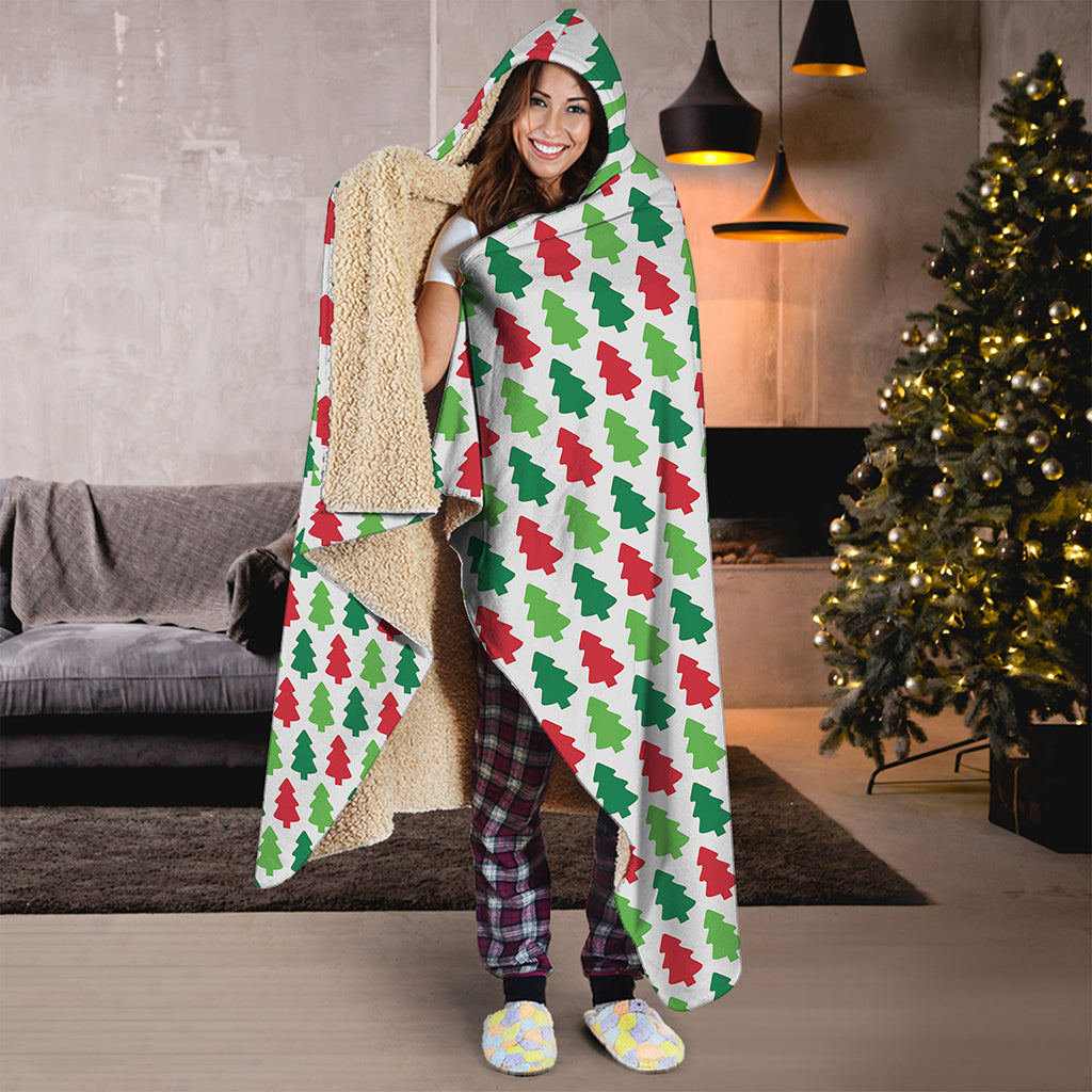 Merry Christmas Tree Pattern Print Hooded Blanket