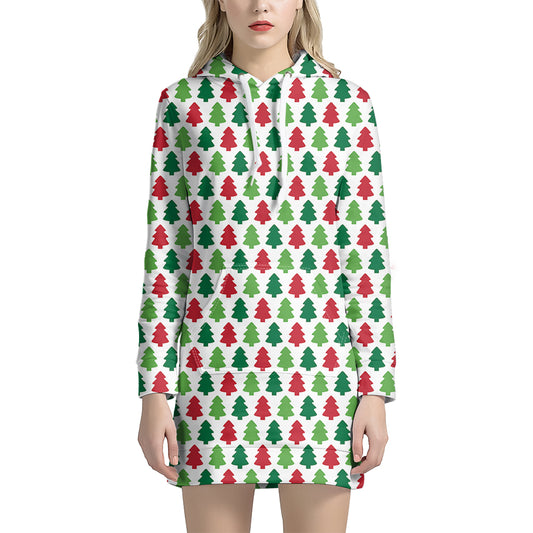 Merry Christmas Tree Pattern Print Hoodie Dress