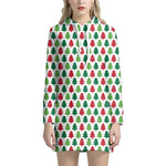 Merry Christmas Tree Pattern Print Hoodie Dress