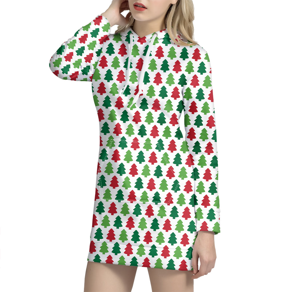 Merry Christmas Tree Pattern Print Hoodie Dress