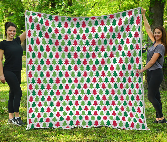 Merry Christmas Tree Pattern Print Quilt