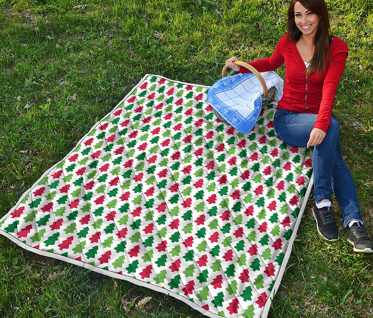 Merry Christmas Tree Pattern Print Quilt