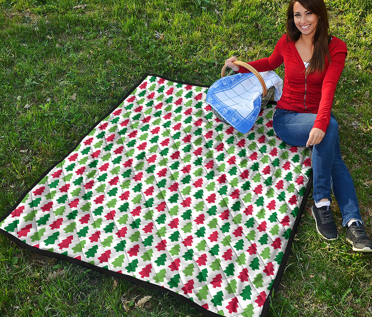 Merry Christmas Tree Pattern Print Quilt