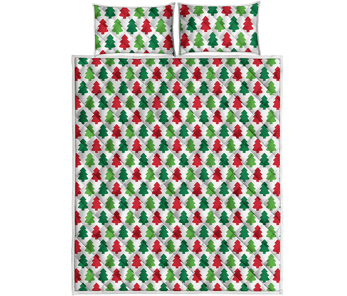 Merry Christmas Tree Pattern Print Quilt Bed Set