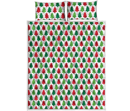 Merry Christmas Tree Pattern Print Quilt Bed Set