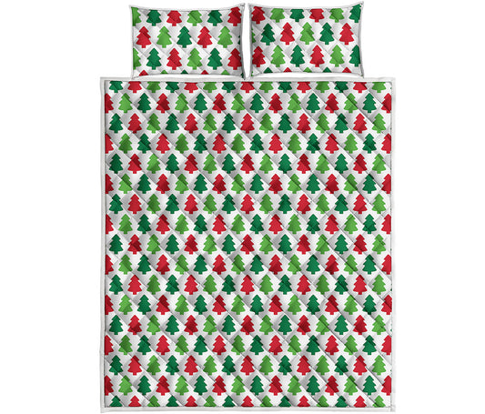 Merry Christmas Tree Pattern Print Quilt Bed Set