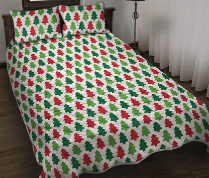 Merry Christmas Tree Pattern Print Quilt Bed Set