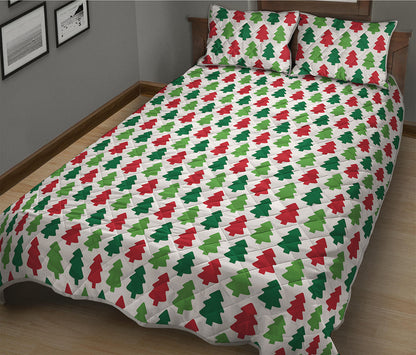 Merry Christmas Tree Pattern Print Quilt Bed Set