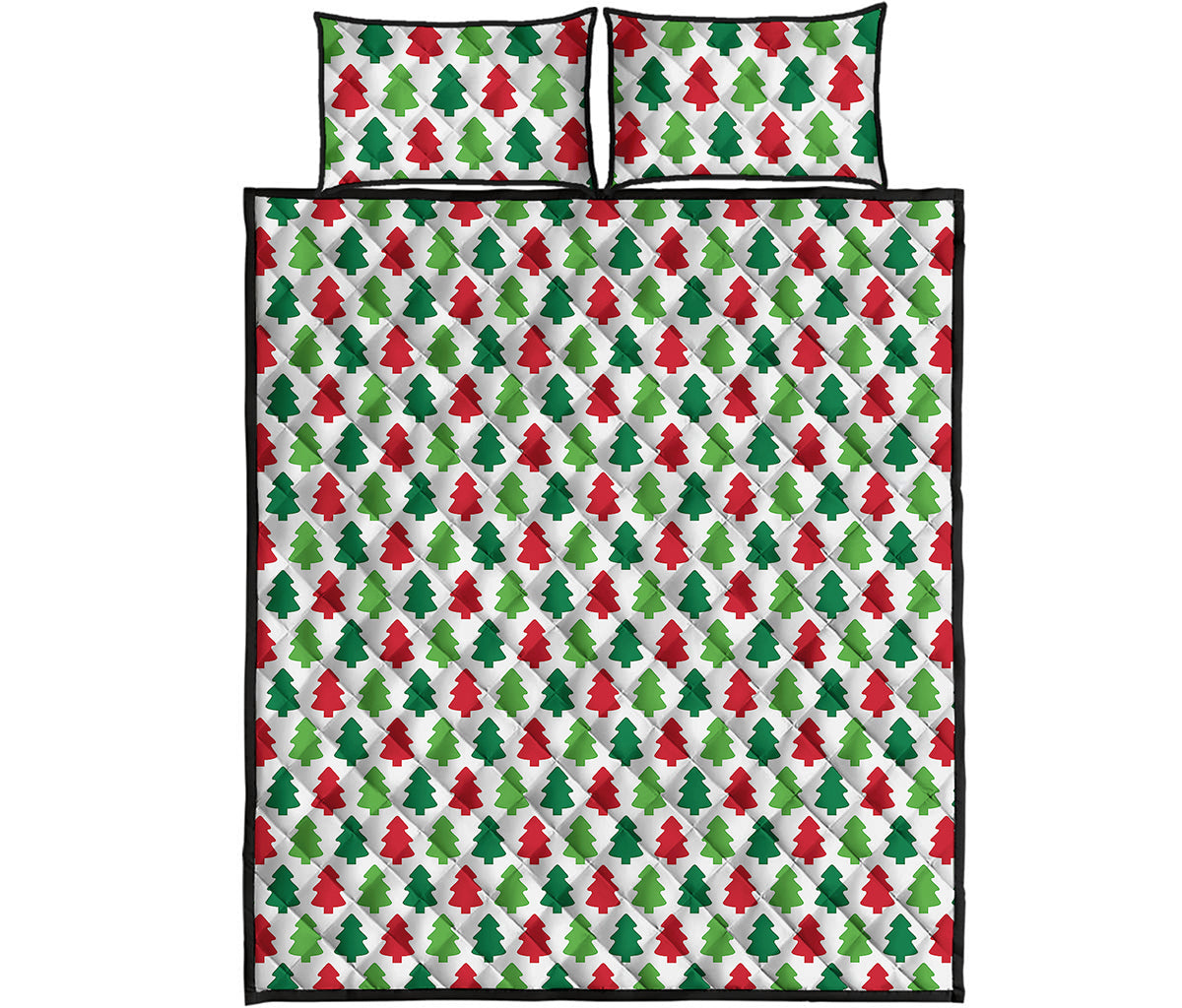 Merry Christmas Tree Pattern Print Quilt Bed Set