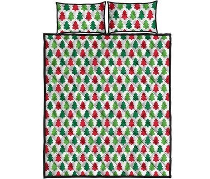 Merry Christmas Tree Pattern Print Quilt Bed Set
