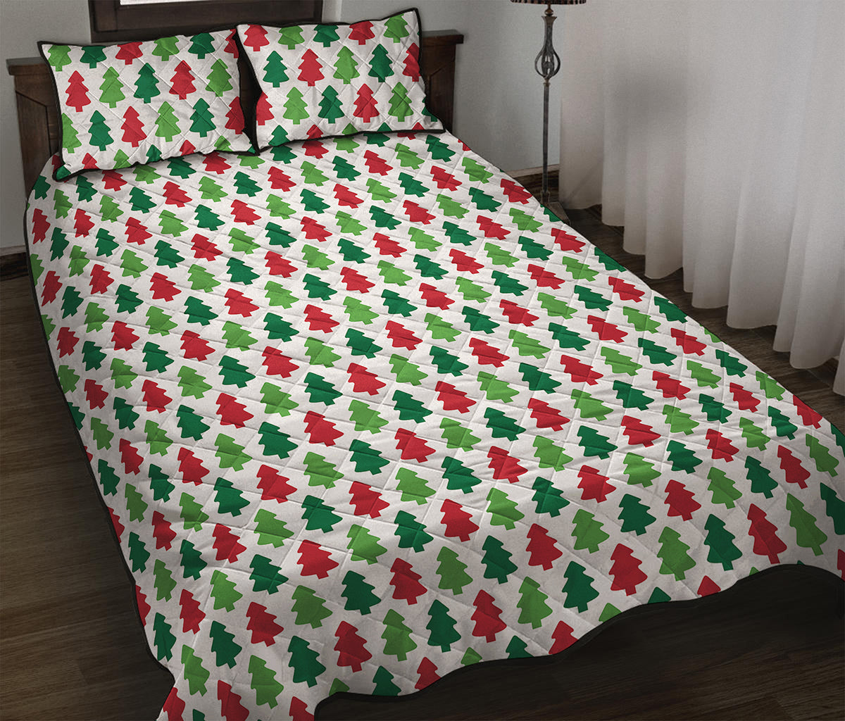 Merry Christmas Tree Pattern Print Quilt Bed Set