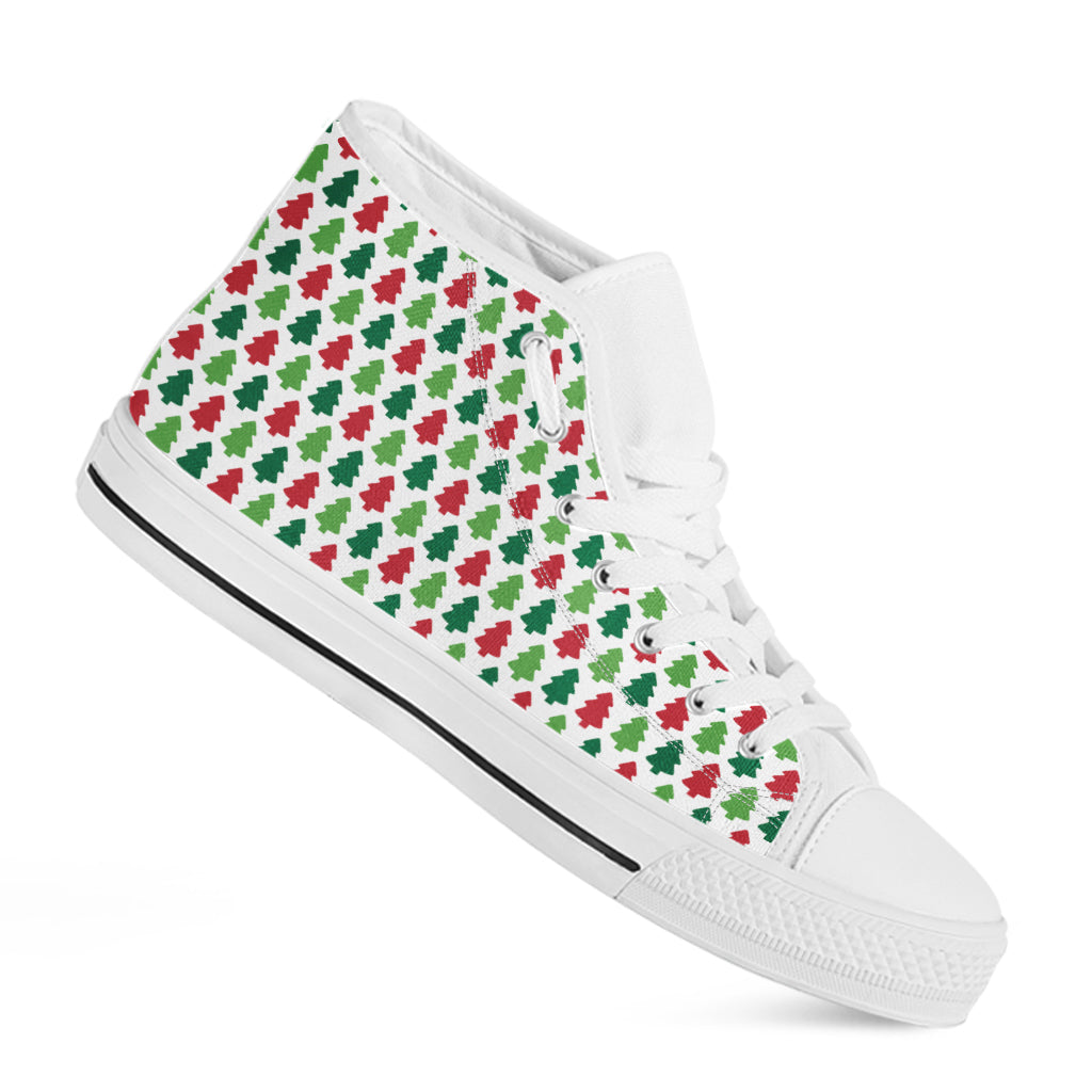 Merry Christmas Tree Pattern Print White High Top Shoes