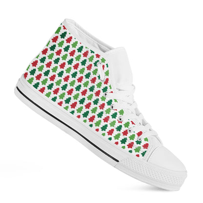 Merry Christmas Tree Pattern Print White High Top Shoes