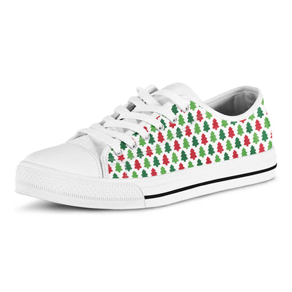 Merry Christmas Tree Pattern Print White Low Top Shoes