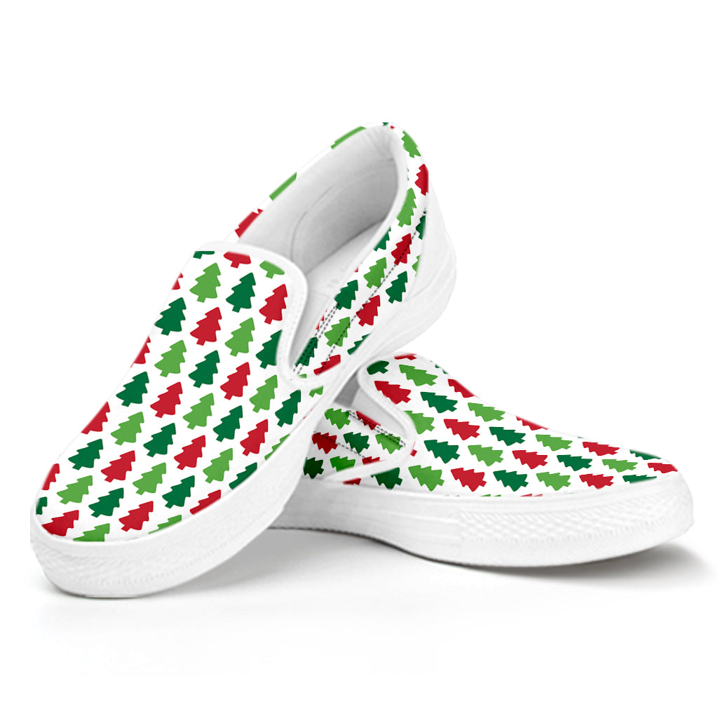 Merry Christmas Tree Pattern Print White Slip On Shoes