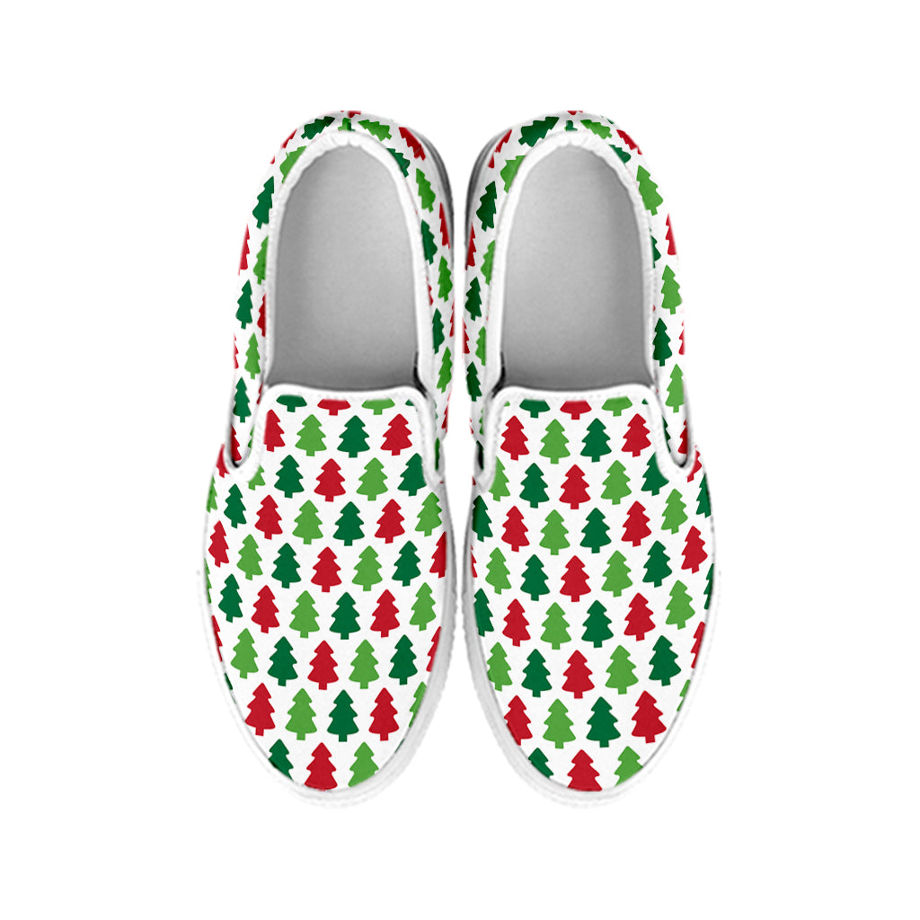 Merry Christmas Tree Pattern Print White Slip On Shoes