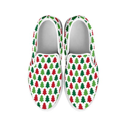 Merry Christmas Tree Pattern Print White Slip On Shoes