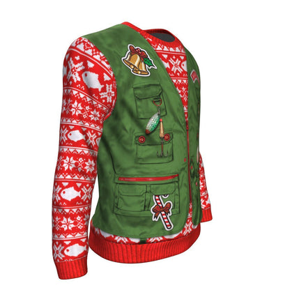 Merry Fishmas Fishing Ugly Christmas Unisex Crewneck Sweatshirt GearFrost