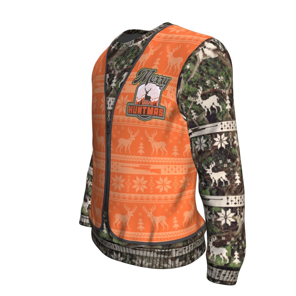 Merry Huntmas Hunting Camo Ugly Christmas Unisex Crewneck Sweatshirt GearFrost