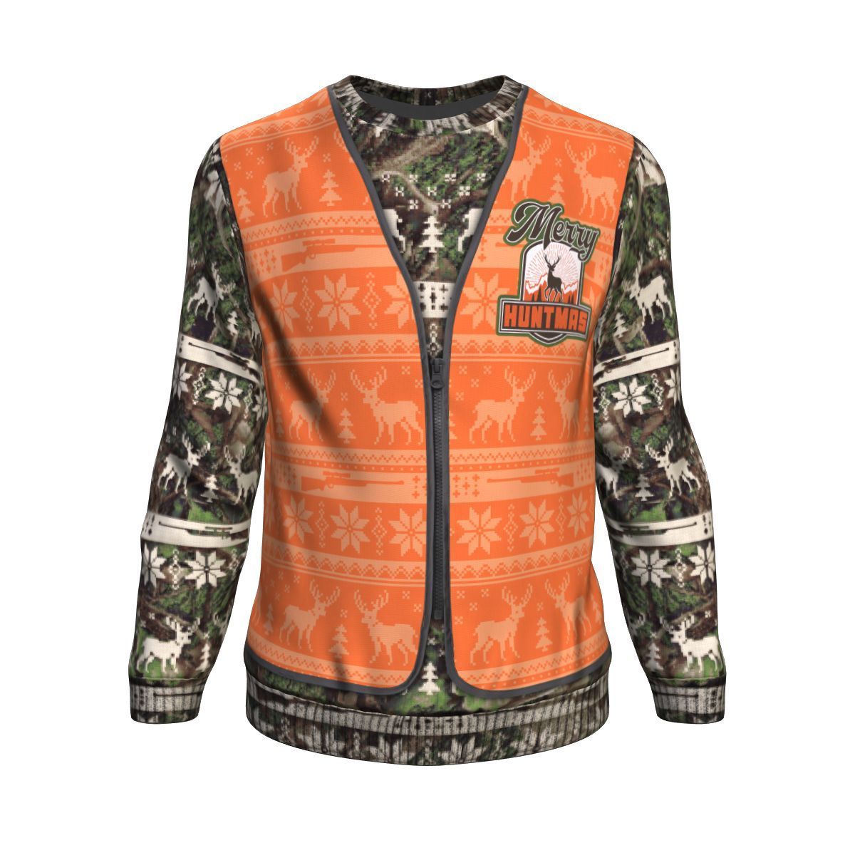 Merry Huntmas Hunting Camo Ugly Christmas Unisex Crewneck Sweatshirt GearFrost