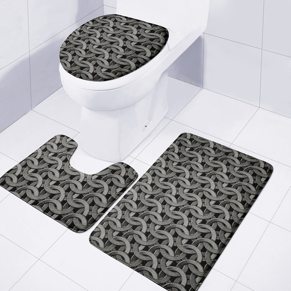 Metal Chainmail Pattern Print 3 Piece Bath Mat Set
