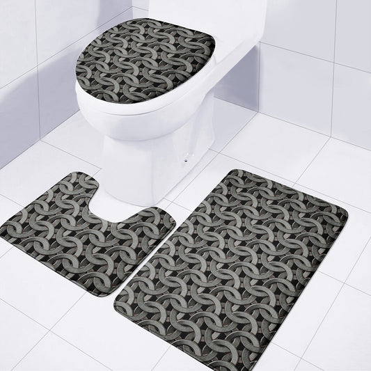 Metal Chainmail Pattern Print 3 Piece Bath Mat Set