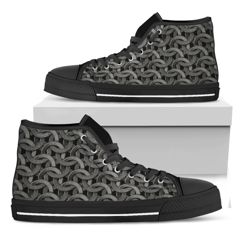 Metal Chainmail Pattern Print Black High Top Shoes