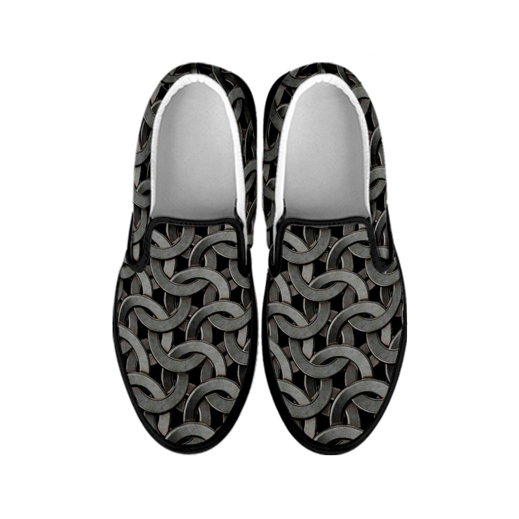 Metal Chainmail Pattern Print Black Slip On Shoes