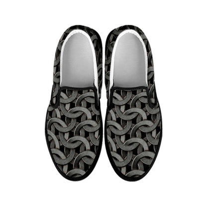 Metal Chainmail Pattern Print Black Slip On Shoes