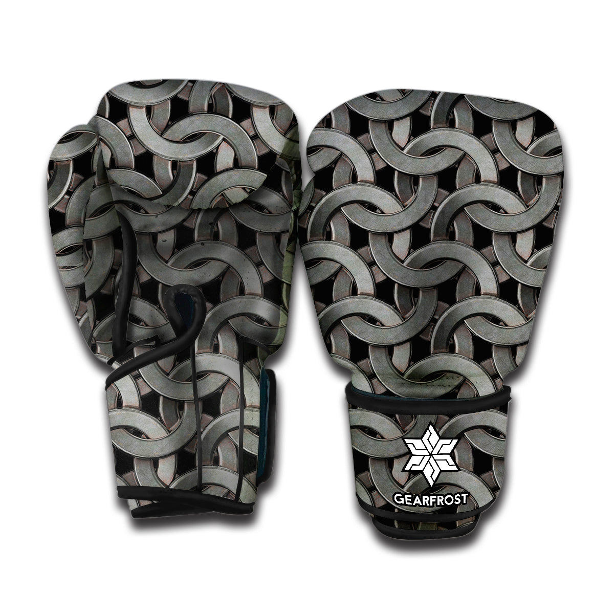 Metal Chainmail Pattern Print Boxing Gloves