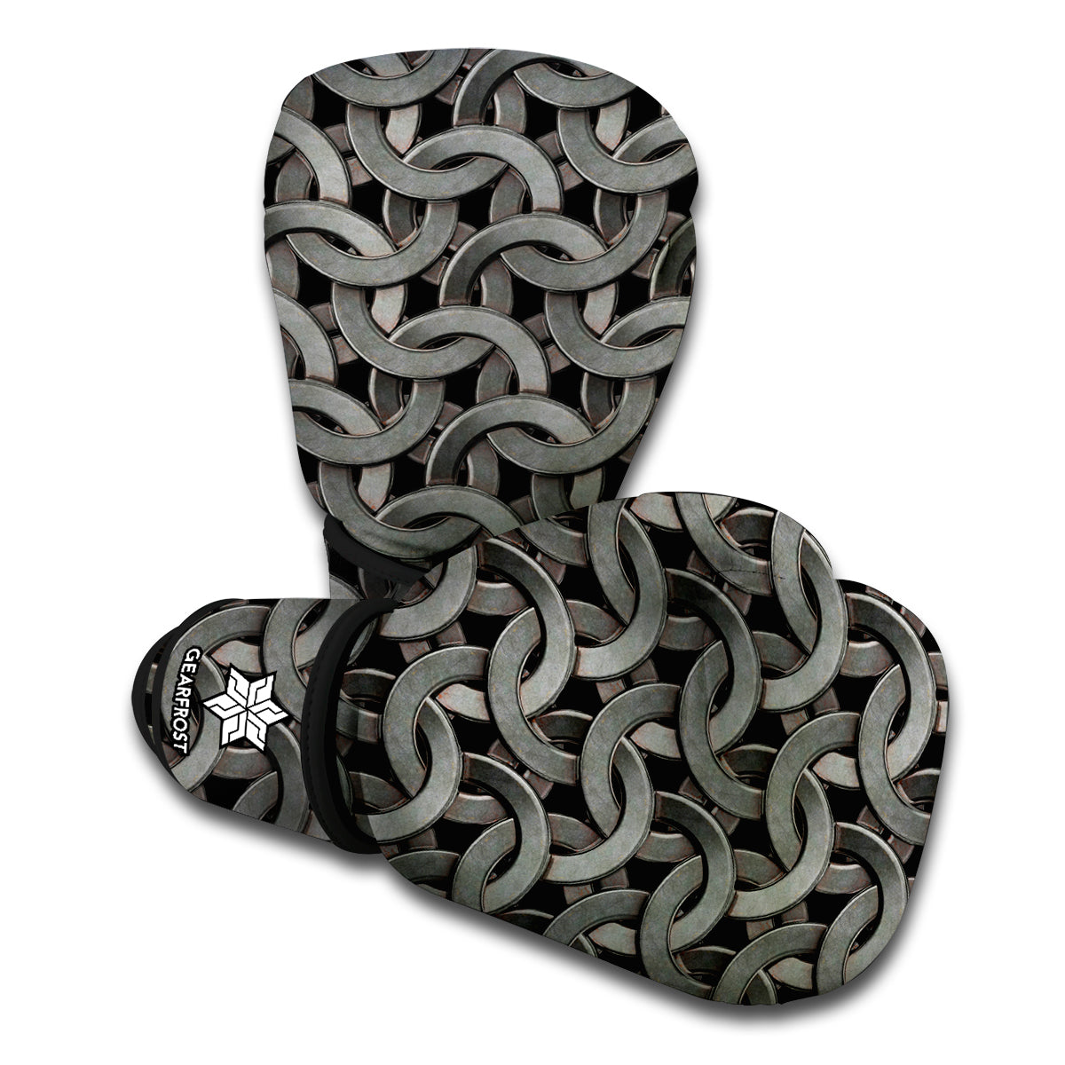 Metal Chainmail Pattern Print Boxing Gloves