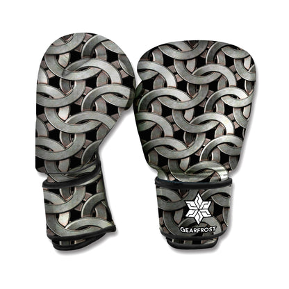 Metal Chainmail Pattern Print Boxing Gloves