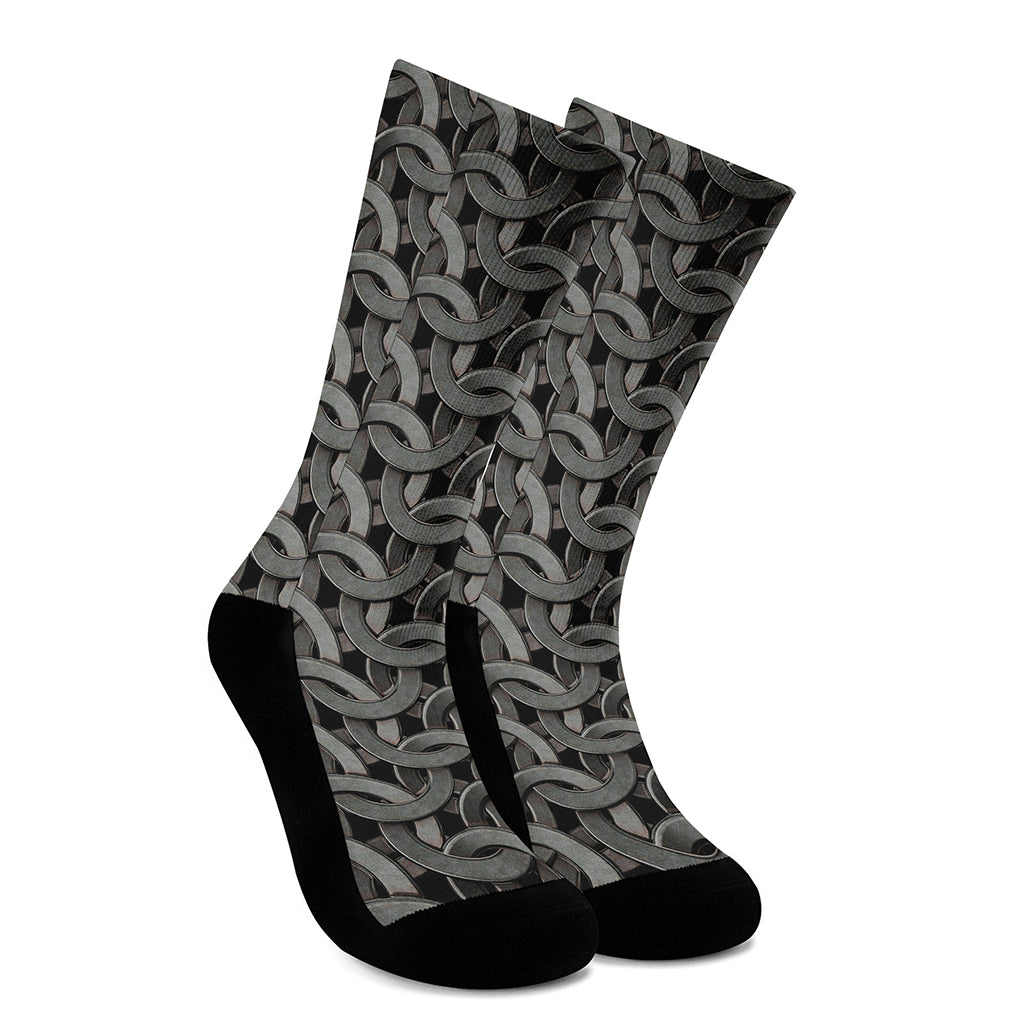 Metal Chainmail Pattern Print Crew Socks