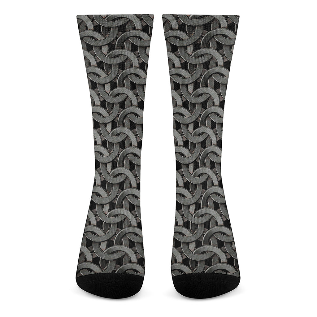 Metal Chainmail Pattern Print Crew Socks