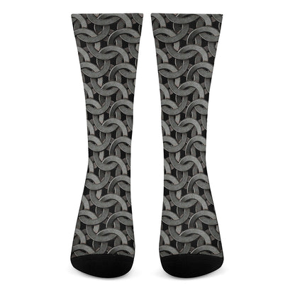 Metal Chainmail Pattern Print Crew Socks
