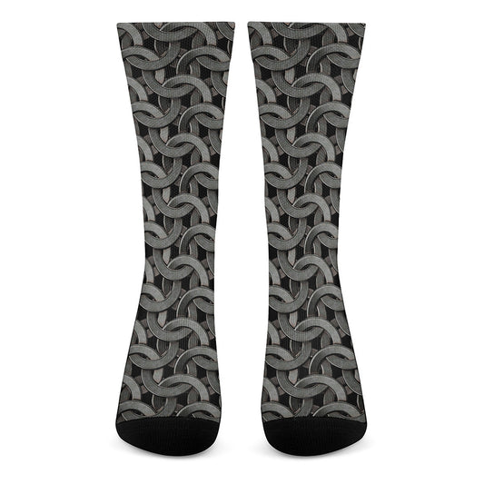 Metal Chainmail Pattern Print Crew Socks