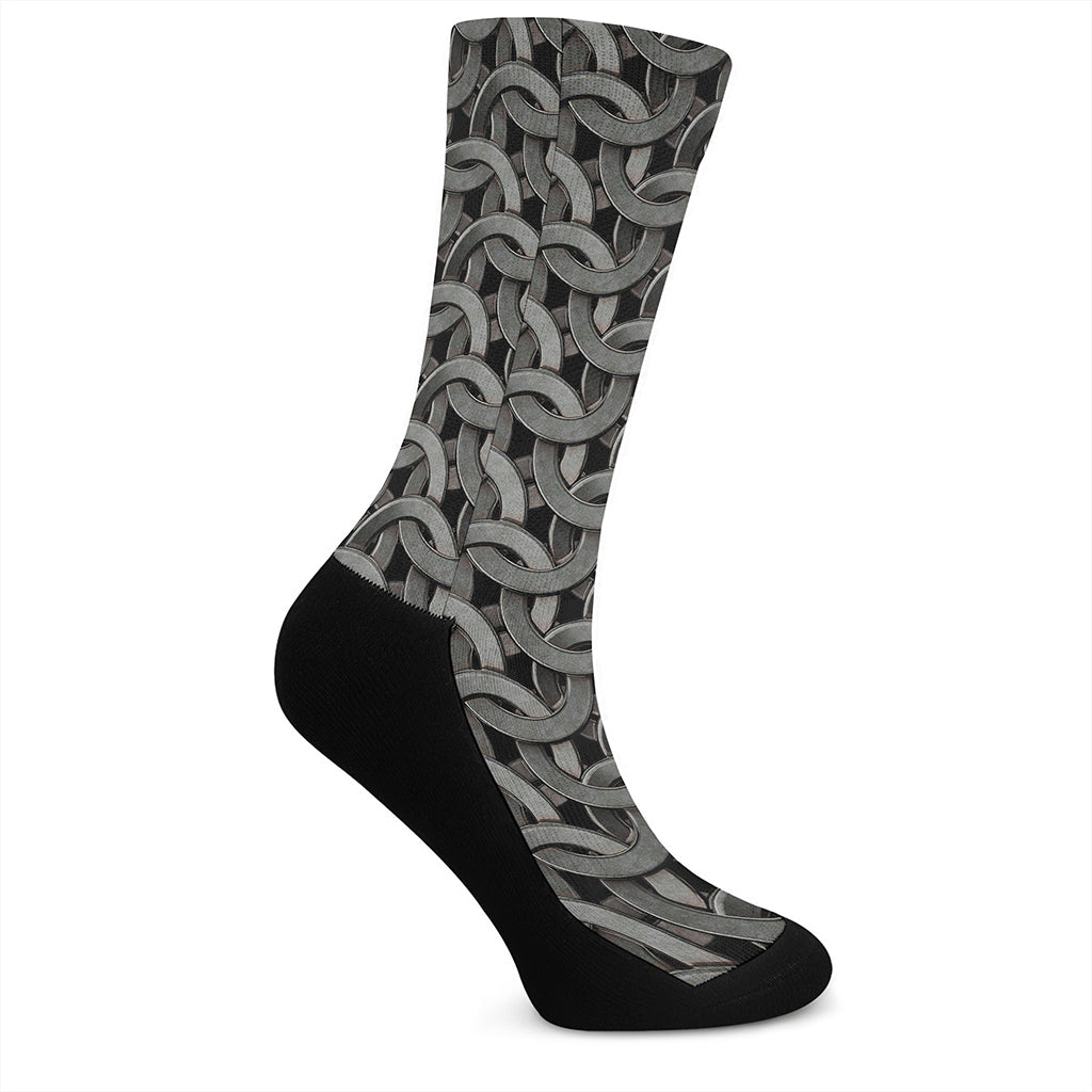 Metal Chainmail Pattern Print Crew Socks