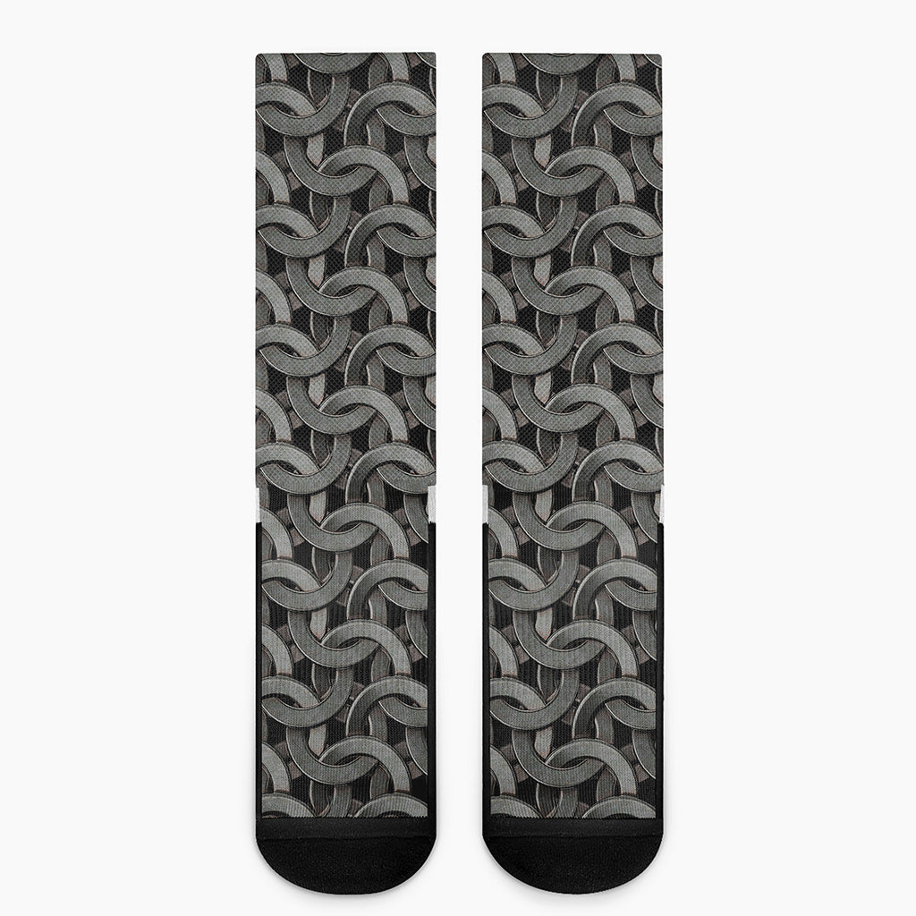 Metal Chainmail Pattern Print Crew Socks