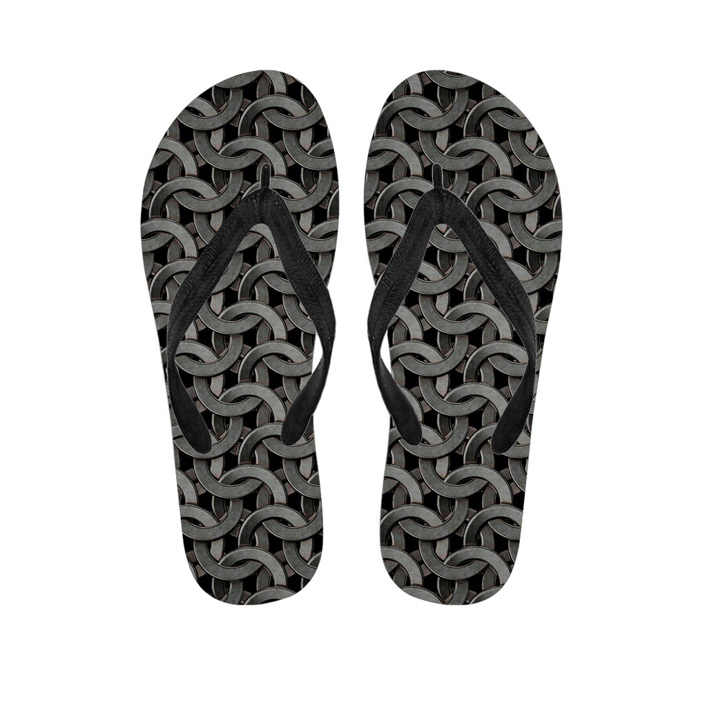 Metal Chainmail Pattern Print Flip Flops