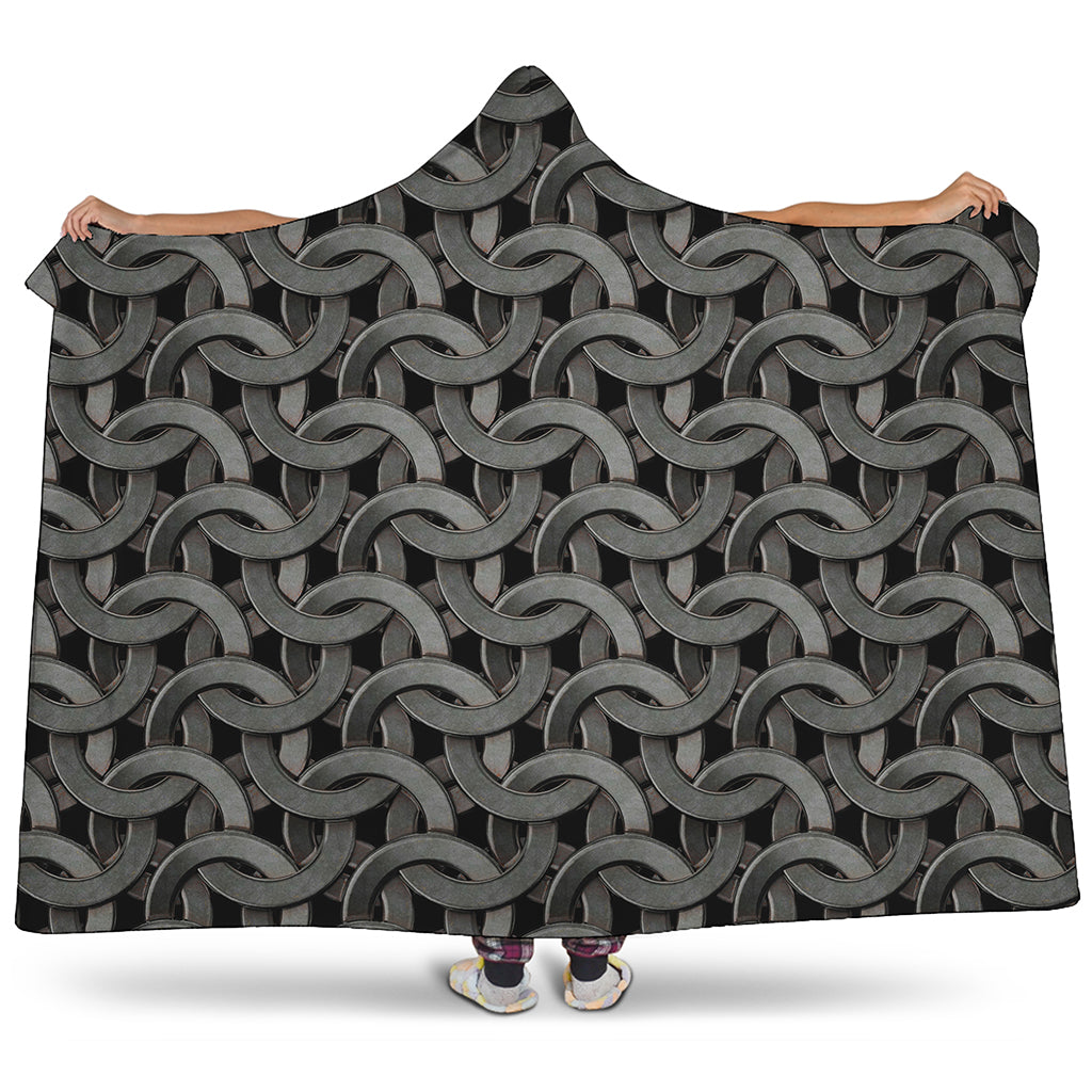 Metal Chainmail Pattern Print Hooded Blanket