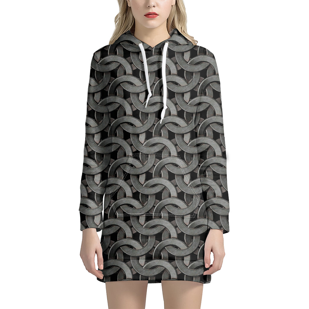 Metal Chainmail Pattern Print Hoodie Dress