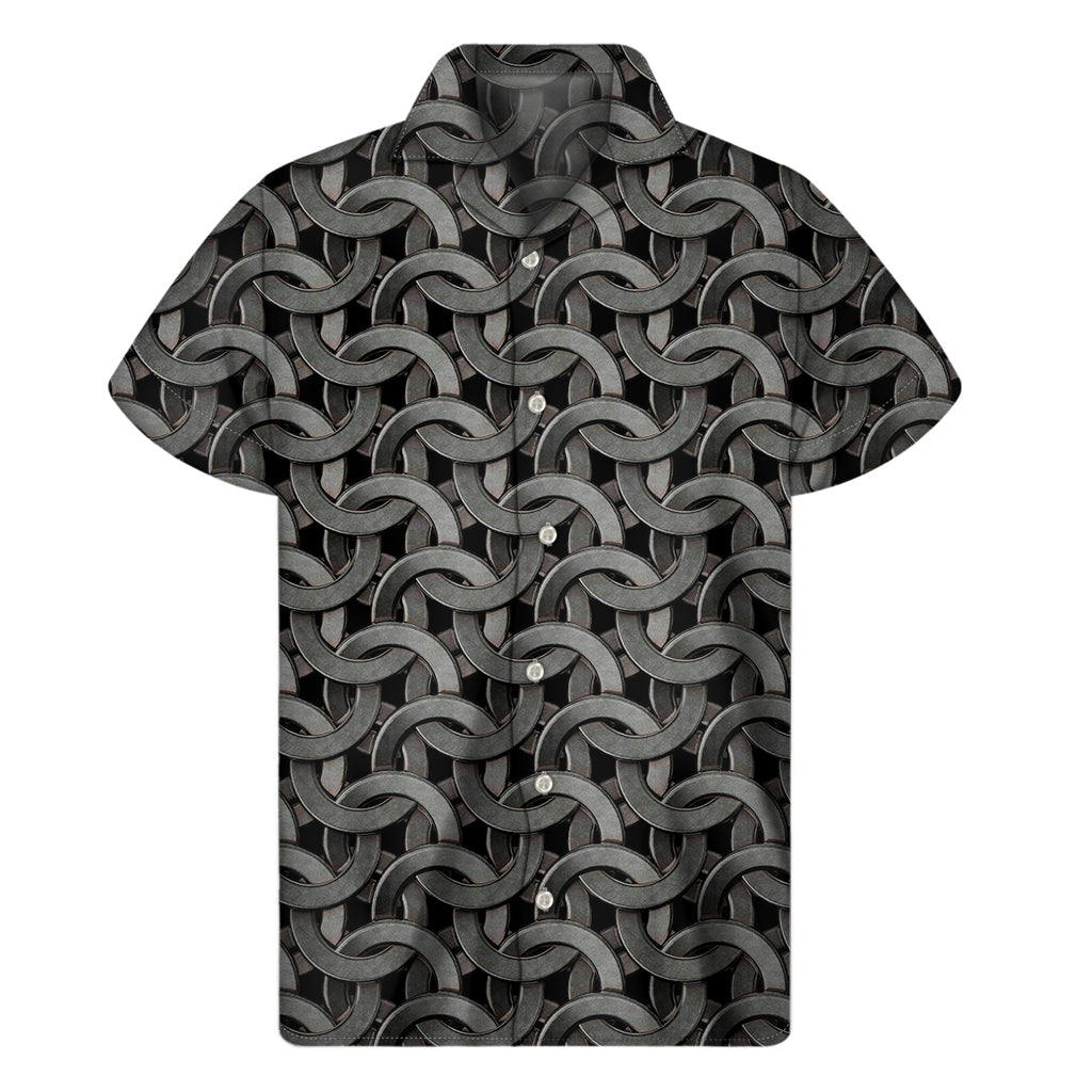Metal Chainmail Pattern Print Men's Short Sleeve Shirt