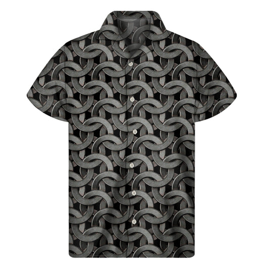 Metal Chainmail Pattern Print Men's Short Sleeve Shirt