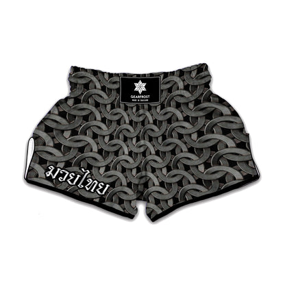 Metal Chainmail Pattern Print Muay Thai Boxing Shorts