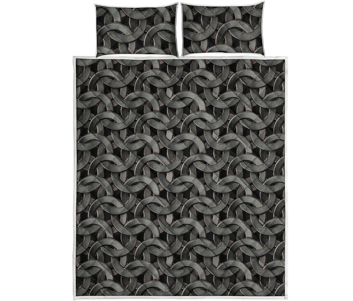 Metal Chainmail Pattern Print Quilt Bed Set