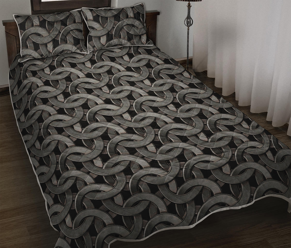 Metal Chainmail Pattern Print Quilt Bed Set