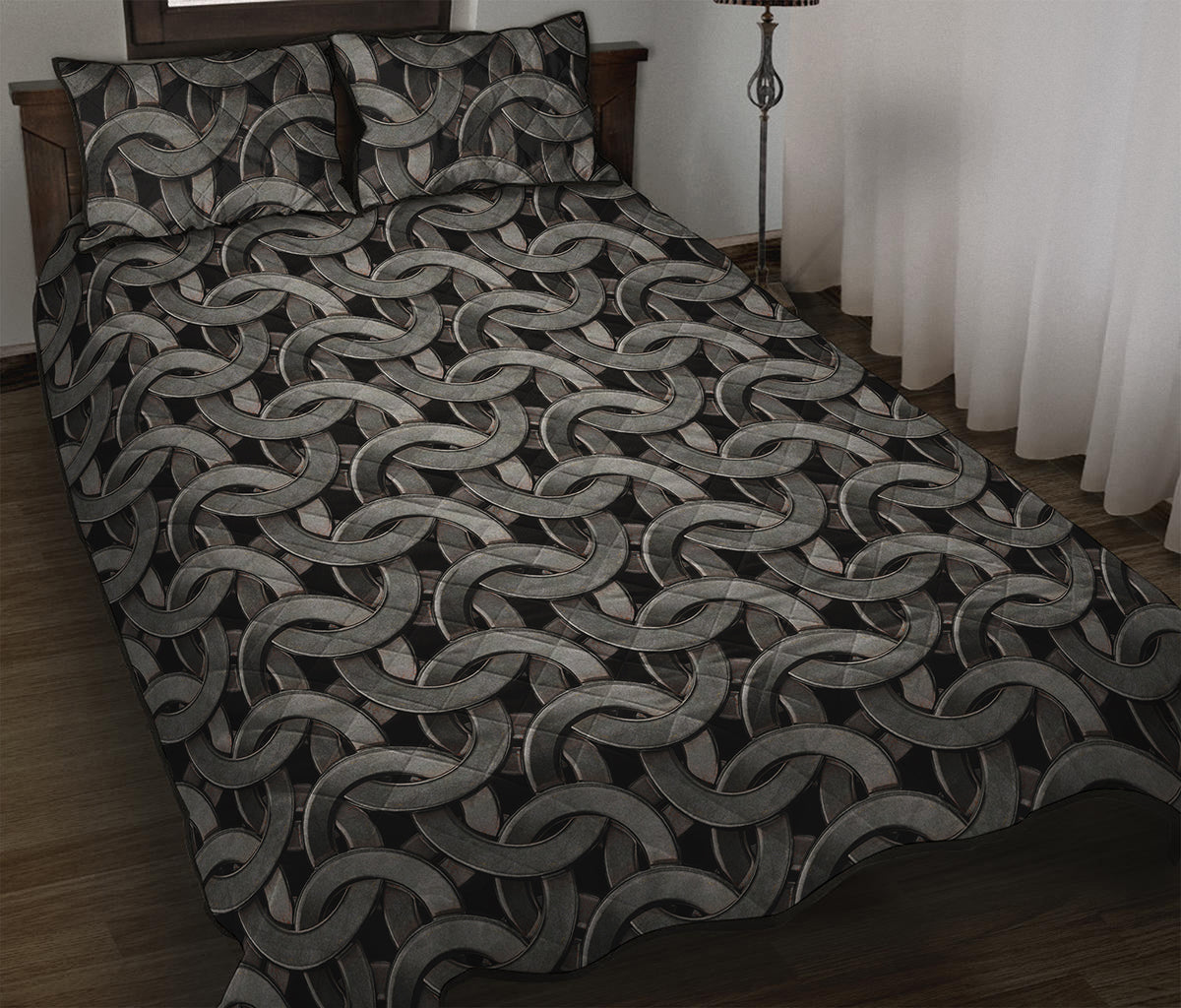 Metal Chainmail Pattern Print Quilt Bed Set