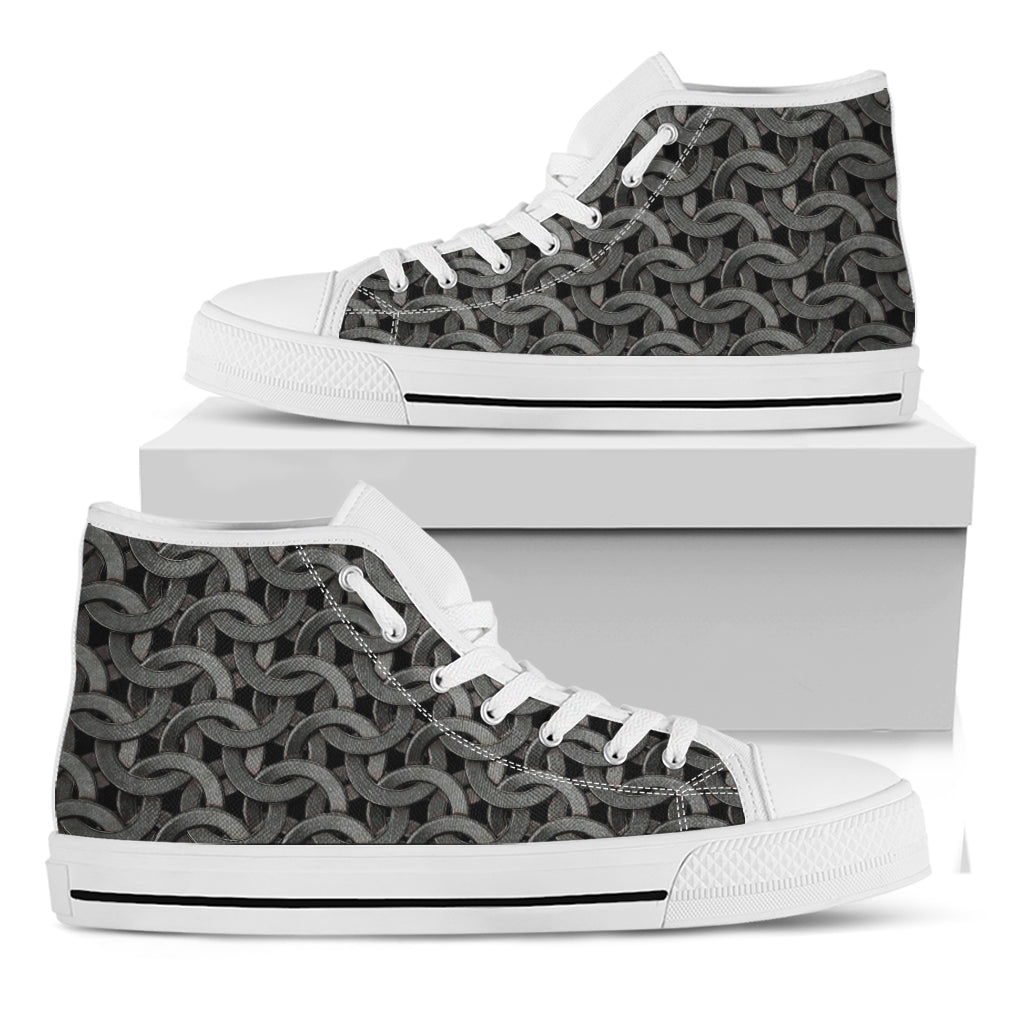 Metal Chainmail Pattern Print White High Top Shoes