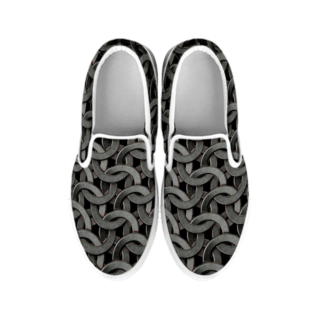 Metal Chainmail Pattern Print White Slip On Shoes